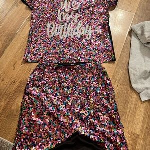 Sequin top and skirt set. Top says It’s My Birthday. Brand new with tags.